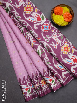Art kota saree lotus pink and wine shade with allover zari woven buttas and temple design ikat printed border