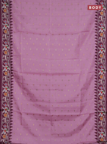 Art kota saree lotus pink and wine shade with allover zari woven buttas and temple design ikat printed border