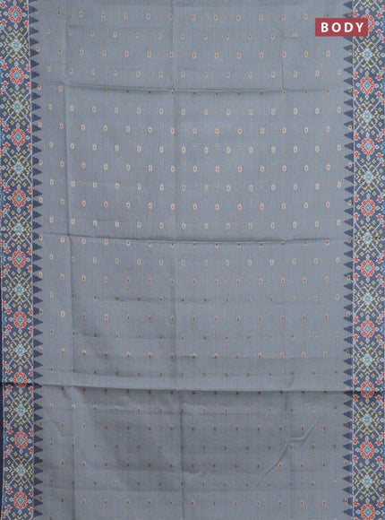 Art kota saree pastel grey and grey with allover zari woven buttas and temple design ikat printed border