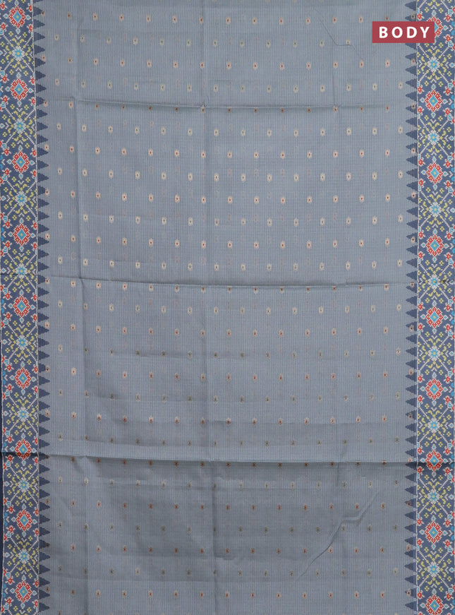 Art kota saree pastel grey and grey with allover zari woven buttas and temple design ikat printed border