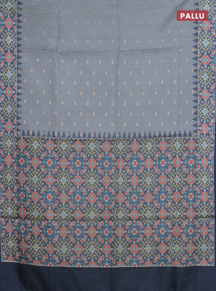 Art kota saree pastel grey and grey with allover zari woven buttas and temple design ikat printed border
