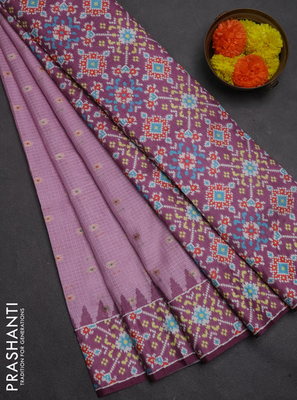 Art kota saree lighy pink and wine shade with allover zari woven buttas and temple design ikat printed border