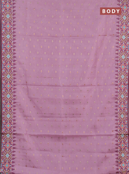 Art kota saree lighy pink and wine shade with allover zari woven buttas and temple design ikat printed border