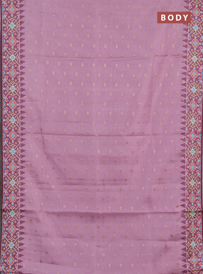 Art kota saree lighy pink and wine shade with allover zari woven buttas and temple design ikat printed border