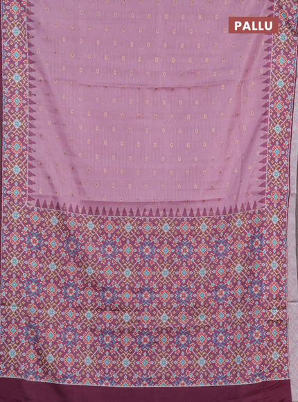 Art kota saree lighy pink and wine shade with allover zari woven buttas and temple design ikat printed border