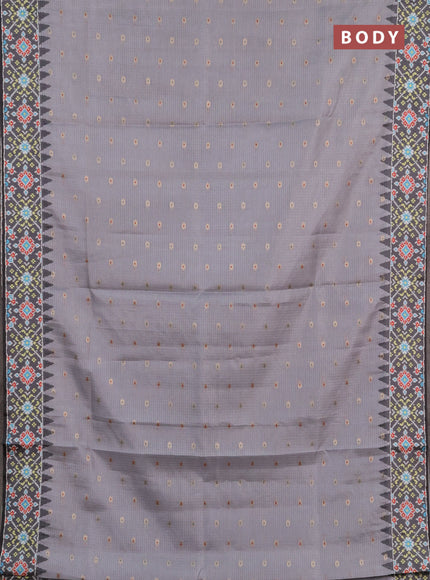 Art kota saree pastel grey and dark grey with allover zari woven buttas and temple design ikat printed border
