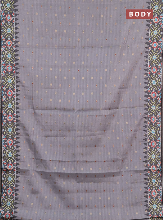 Art kota saree pastel grey and dark grey with allover zari woven buttas and temple design ikat printed border