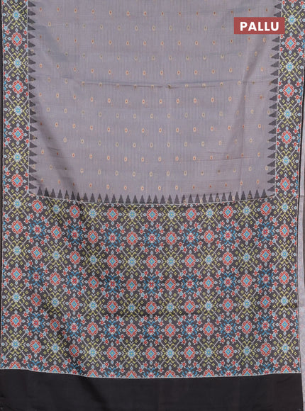 Art kota saree pastel grey and dark grey with allover zari woven buttas and temple design ikat printed border