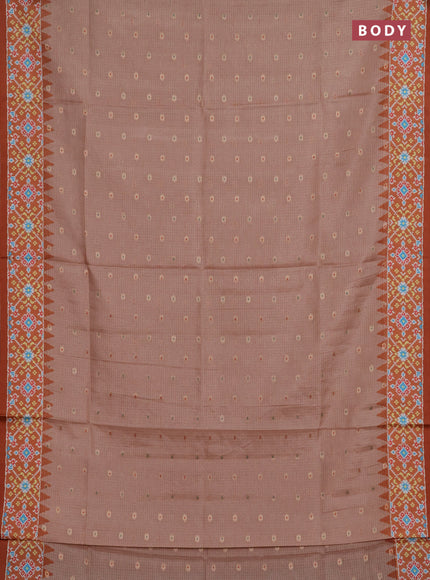 Art kota saree pastel orange and rustic orange with allover zari woven buttas and temple design ikat printed border