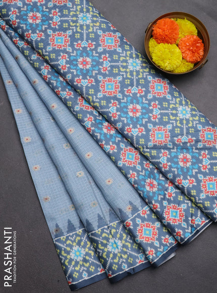 Art kota saree greyish blue and grey with allover zari woven buttas and temple design ikat printed border