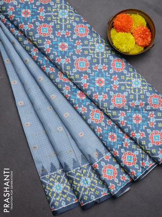 Art kota saree greyish blue and grey with allover zari woven buttas and temple design ikat printed border