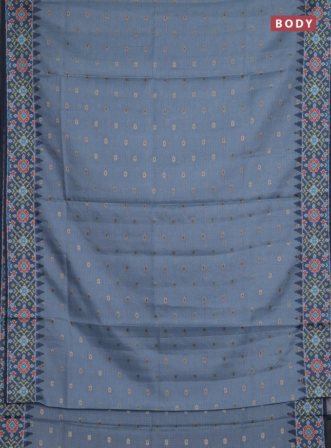 Art kota saree greyish blue and grey with allover zari woven buttas and temple design ikat printed border