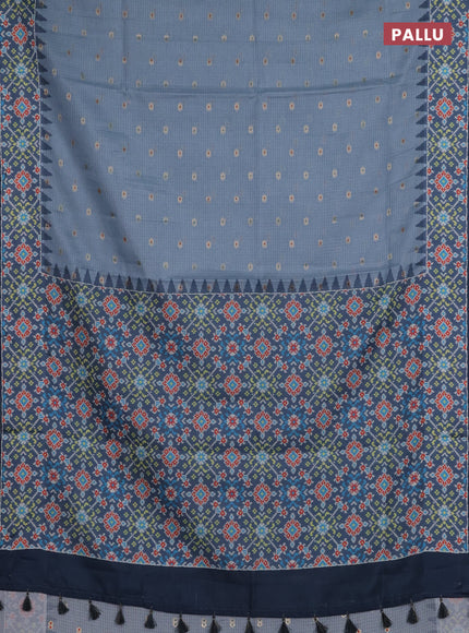 Art kota saree greyish blue and grey with allover zari woven buttas and temple design ikat printed border