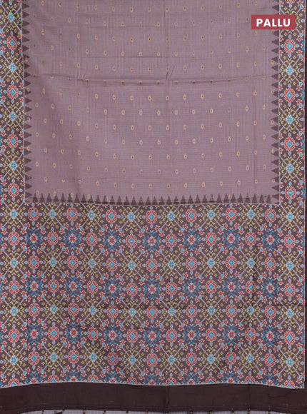 Art kota saree pastel pink shade and coffee brown with allover zari woven buttas and temple design ikat printed border