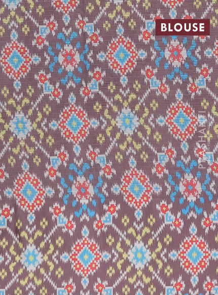 Art kota saree pastel pink shade and coffee brown with allover zari woven buttas and temple design ikat printed border