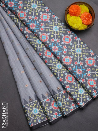 Art kota saree pastel grey and dark grey with allover zari woven buttas and temple design ikat printed border