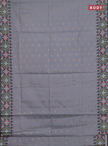 Art kota saree pastel grey and dark grey with allover zari woven buttas and temple design ikat printed border
