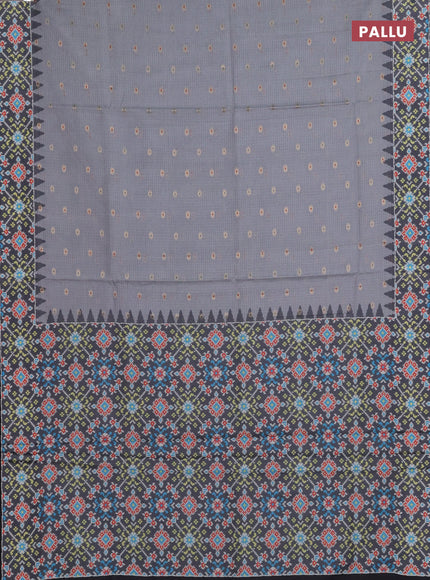 Art kota saree pastel grey and dark grey with allover zari woven buttas and temple design ikat printed border