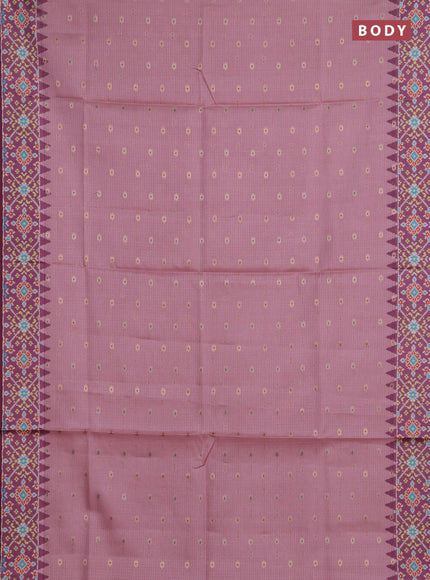 Art kota saree peach pink and magenta pink with allover zari woven buttas and temple design ikat printed border