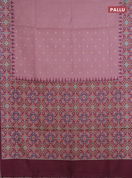 Art kota saree peach pink and magenta pink with allover zari woven buttas and temple design ikat printed border