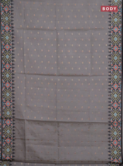 Art kota saree pastel grey and dark grey with allover zari woven buttas and temple design ikat printed border