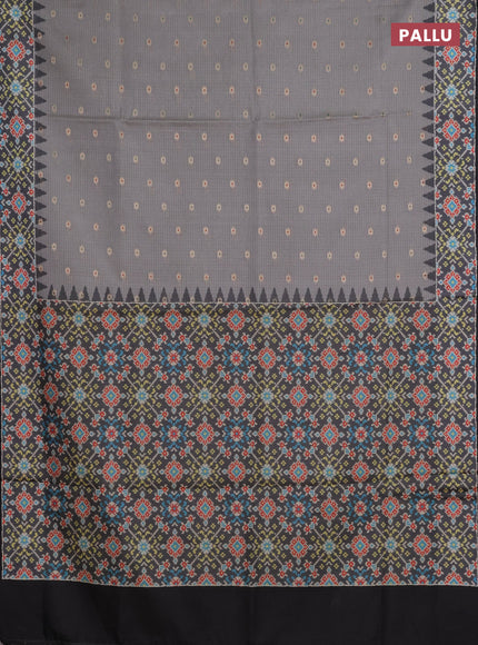 Art kota saree pastel grey and dark grey with allover zari woven buttas and temple design ikat printed border