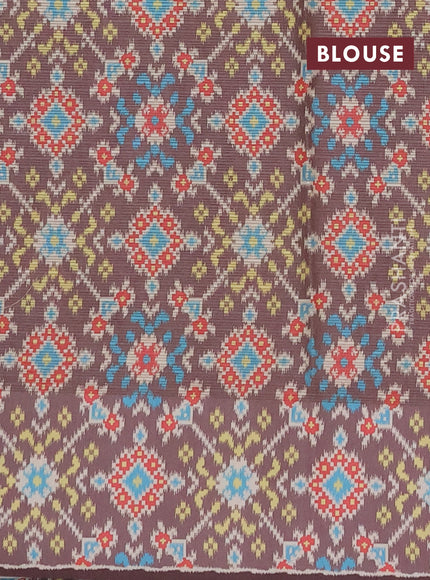 Art kota saree pastel pink shade and coffee brown with allover zari woven buttas and temple design ikat printed border