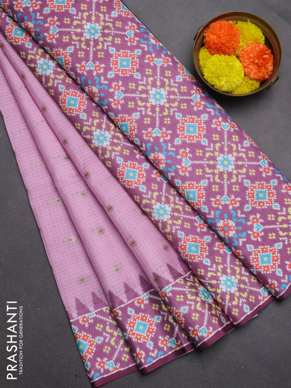 Art kota saree pink and dark magenta pink with allover zari woven buttas and temple design ikat printed border