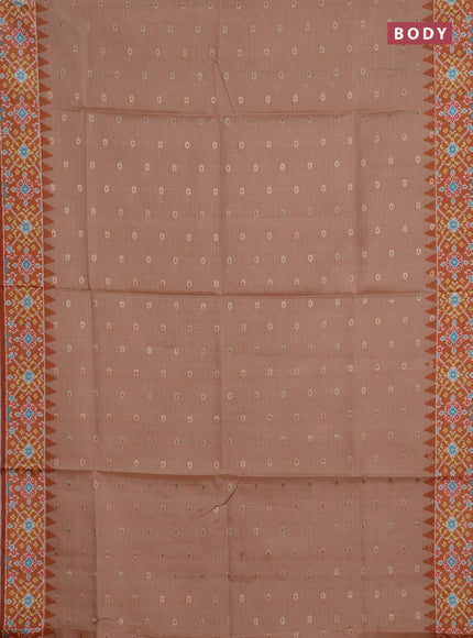 Art kota saree pastel orange and rustic orange with allover zari woven buttas and temple design ikat printed border