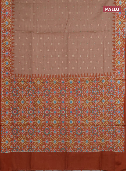 Art kota saree pastel orange and rustic orange with allover zari woven buttas and temple design ikat printed border