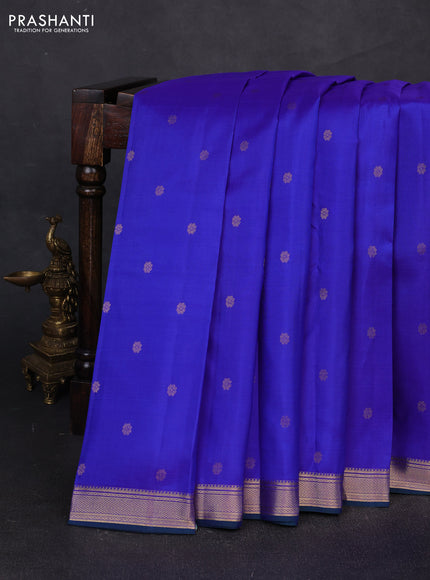 Pure kanchipuram silk saree royal blue and green with allover zari woven buttas and small zari woven border