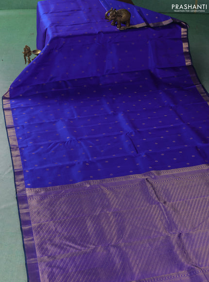 Pure kanchipuram silk saree royal blue and green with allover zari woven buttas and small zari woven border