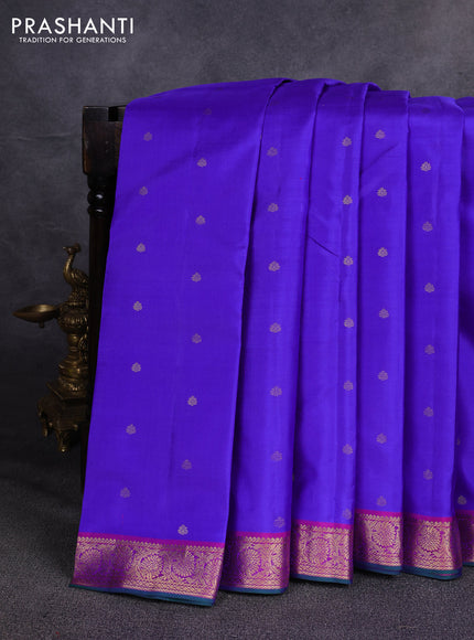 Pure kanchipuram silk saree violet and pink with allover zari woven buttas and small zari woven border