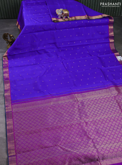 Pure kanchipuram silk saree violet and pink with allover zari woven buttas and small zari woven border