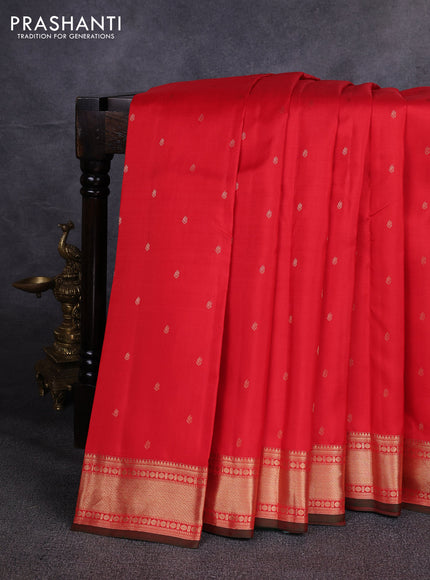 Pure kanchipuram silk saree red and green with allover zari woven buttas and zari woven border