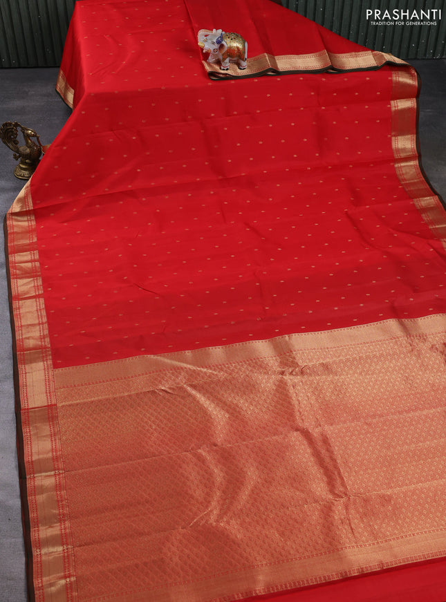 Pure kanchipuram silk saree red and green with allover zari woven buttas and zari woven border