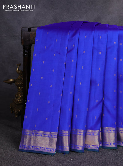Pure kanchipuram silk saree royal blue and green with allover zari woven buttas and zari woven border