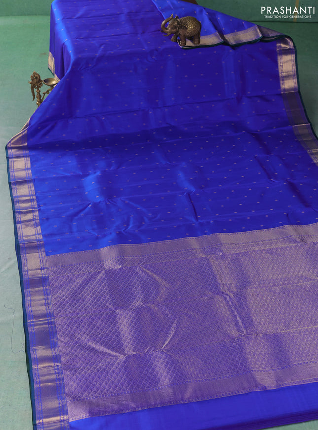 Pure kanchipuram silk saree royal blue and green with allover zari woven buttas and zari woven border