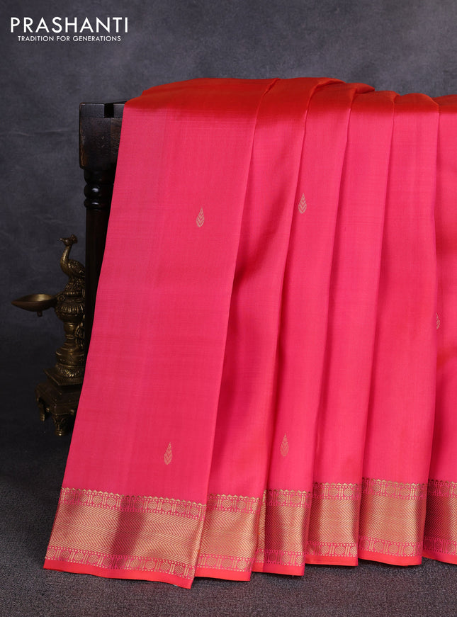 Pure kanchipuram silk saree peach orange with zari woven buttas and zari woven border