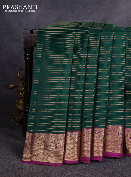 Pure kanchipuram silk saree green and magenta pink with allover zari weaves and zari woven border