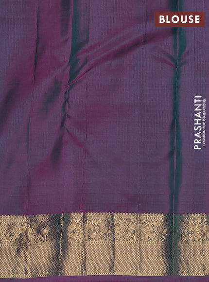Pure kanchipuram silk saree teal green and pink with allover zari weaves and zari woven border
