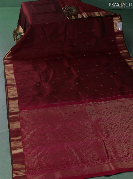 Pure kanchipuram silk saree maroon and pink with zari woven buttas and zari woven border