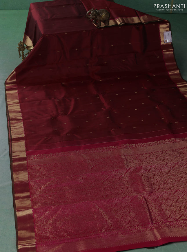 Pure kanchipuram silk saree maroon and pink with zari woven buttas and zari woven border