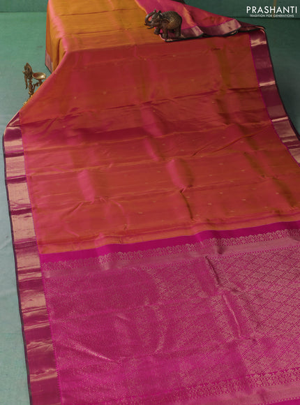 Pure kanchipuram silk saree dual shade of pinkish yellow and pink with zari woven buttas and zari woven border