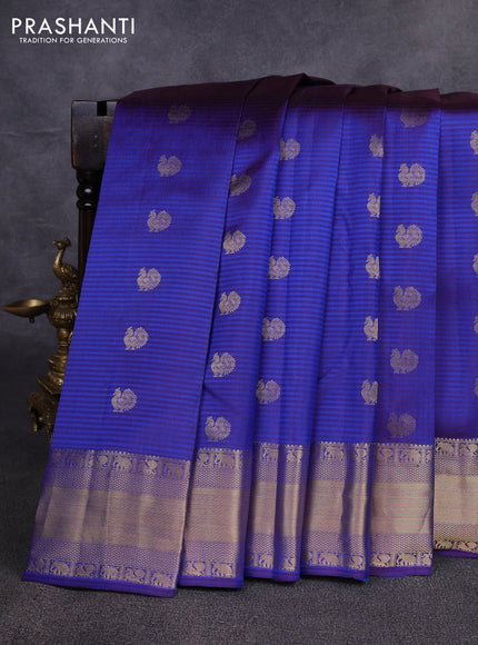 Pure kanchipuram silk saree blue with annam zari woven buttas and zari woven border