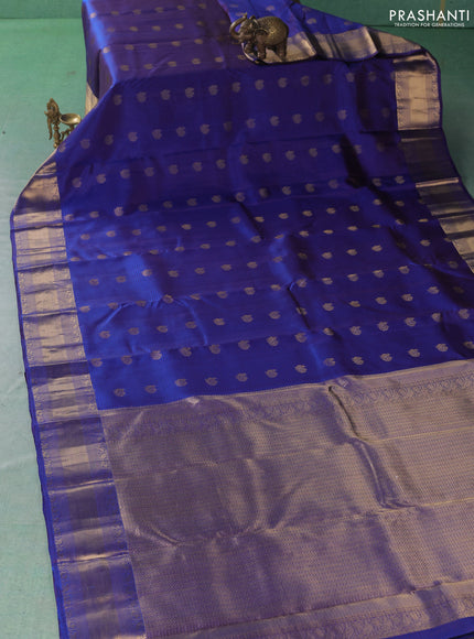 Pure kanchipuram silk saree blue with annam zari woven buttas and zari woven border