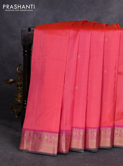 Pure kanchipuram silk saree dual shade of pink and pink with zari woven buttas and zari woven border