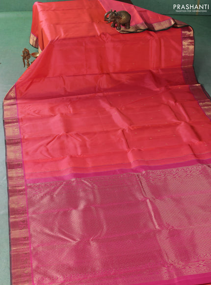 Pure kanchipuram silk saree dual shade of pink and pink with zari woven buttas and zari woven border
