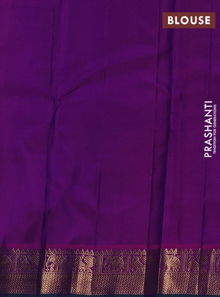 Pure kanchipuram silk saree dual shade of bluish green and purple with zari woven buttas and zari woven border