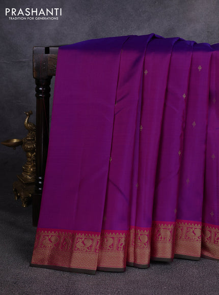 Pure kanchipuram silk saree purple and pink with zari woven buttas and zari woven border